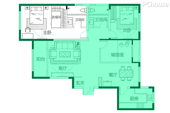 私人瑜伽室搬进家 打造103平现代半岛·bob官方网站美式三居室(图3)