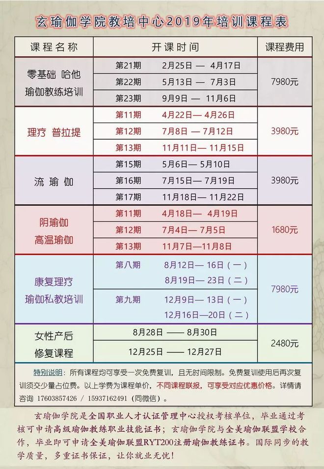 玄瑜伽学院教培半岛·体育中国官方网中心2019年瑜伽教练培训课程安排(图4)